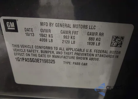 2014 Chevrolet Cruze Ls Auto из США, поврежденный, VIN 1G1PA5SG3E7198325